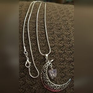 Silver Moon Pendant with Amethyst Stone